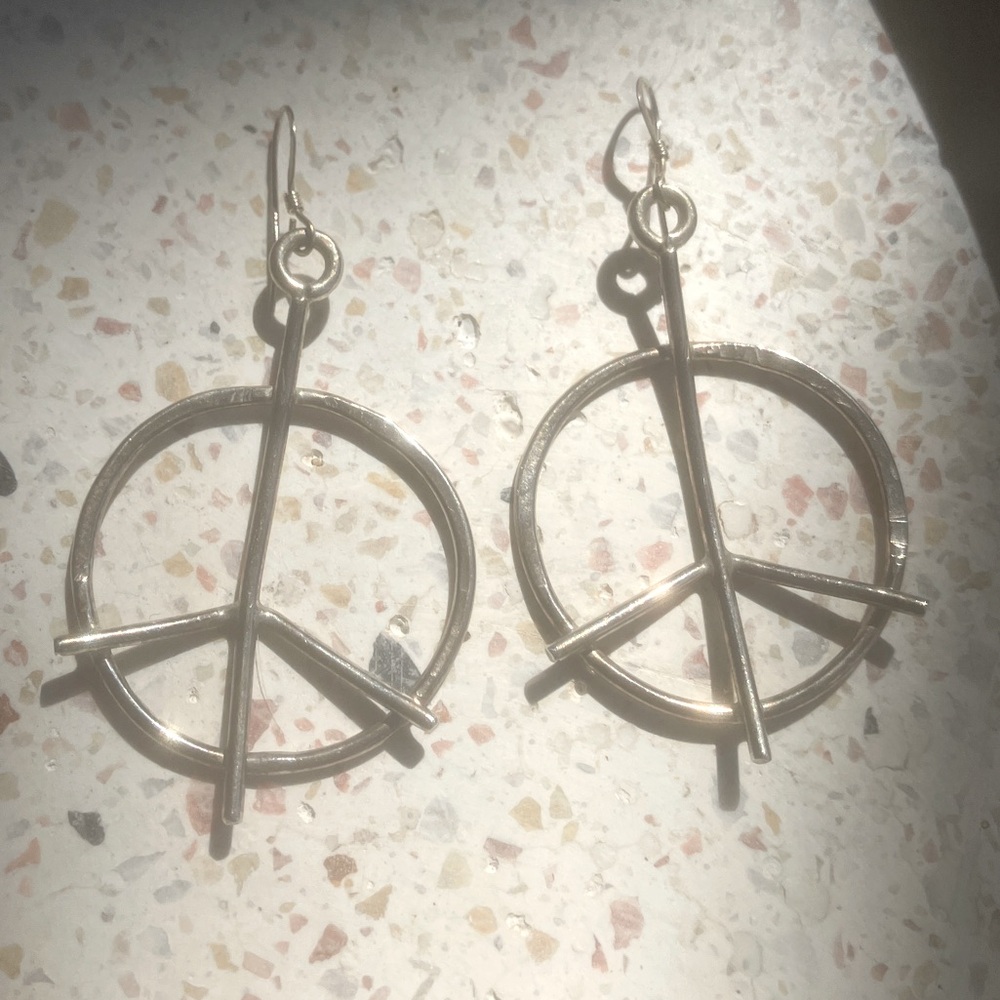 925 Sterling Silver Peace Sign Earrings